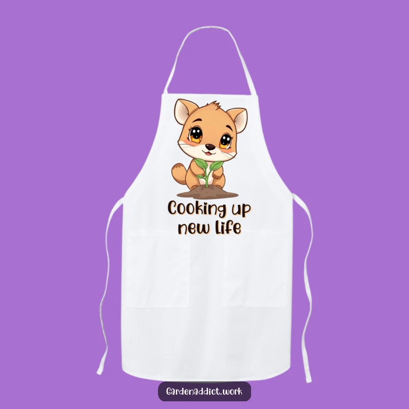 Funny Gardener Apron: Curious Animal Examining Seedling, Humorous Kitchen Wear
