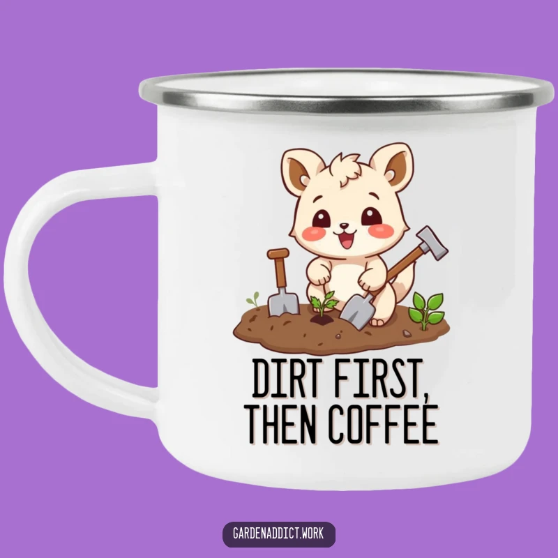 Funny Campfire Mug: Joyful Squirrel Tilling Soil for Outdoor Adventures