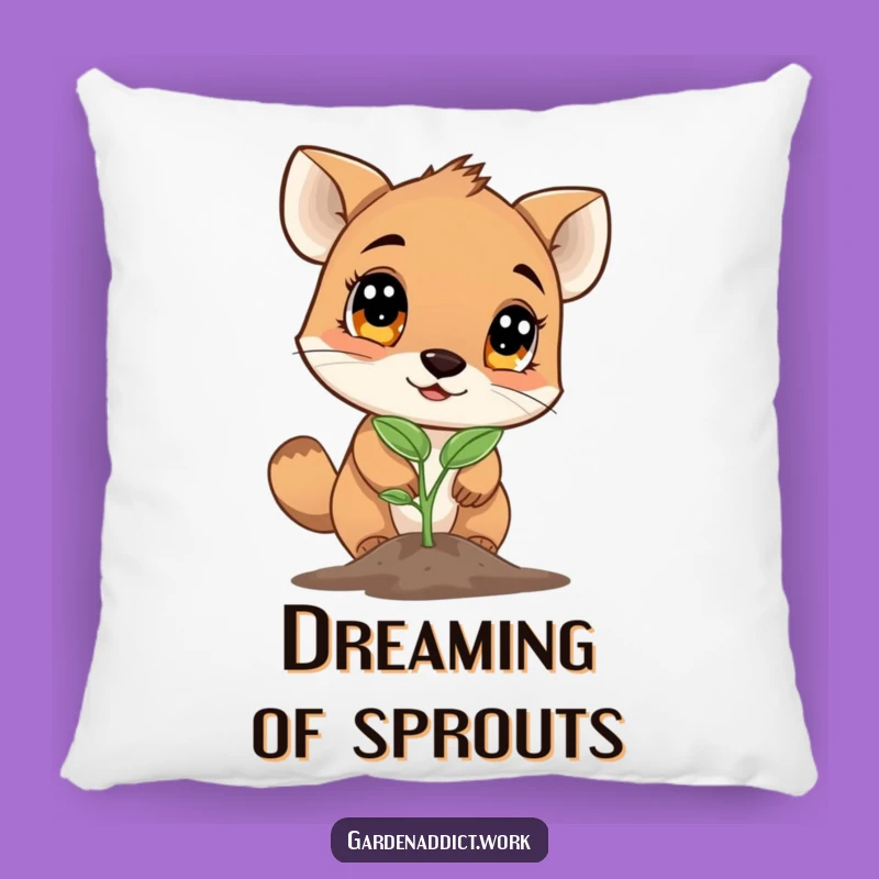 Funny Plant Pillow: Curious Animal Studying Sprout for Cozy Comfort
