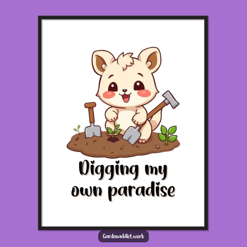 Funny Garden Art Print: Joyful Squirrel Tilling Soil, Instant Humorous Decor