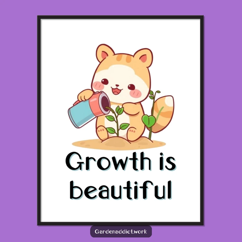 Funny Cute Animal Digital Print: Happy Gardener Art for Instant Gifts