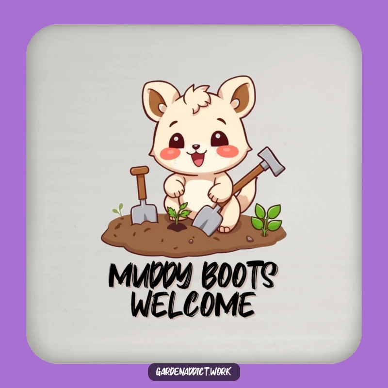 Funny Garden Drink Coaster: Joyful Squirrel Tilling Soil to Protect Surfaces