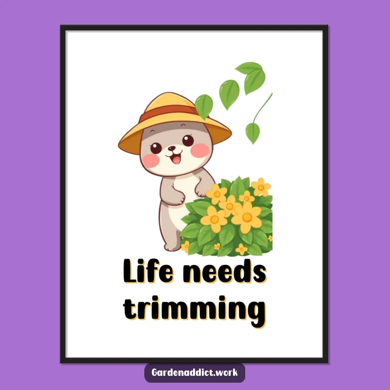 Funny Gardener Poster: Happy Animal Pruning, Cheerful Wall Art