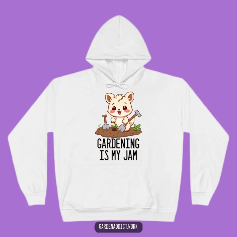 Funny Gardener Hoodie: Joyful Squirrel Tilling Soil for Cozy, Humorous Wear