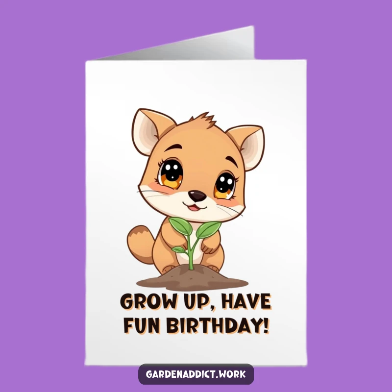 Free Printable Birthday Card: Curious Animal & Seedling - Funny Downloadable Growth Gift