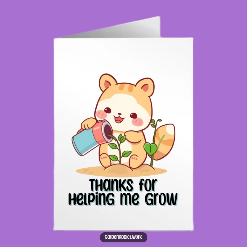Free Printable Thank You Card: Cute Animal Shows Gratitude by Watering a Growing Plant